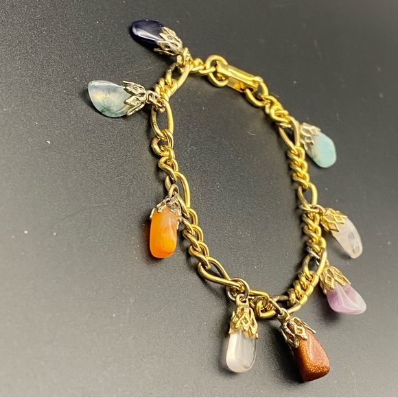 Gemstone Pebble Nugget Charm Bracelet Semi Precious Polished Stones - Picture 8 of 9